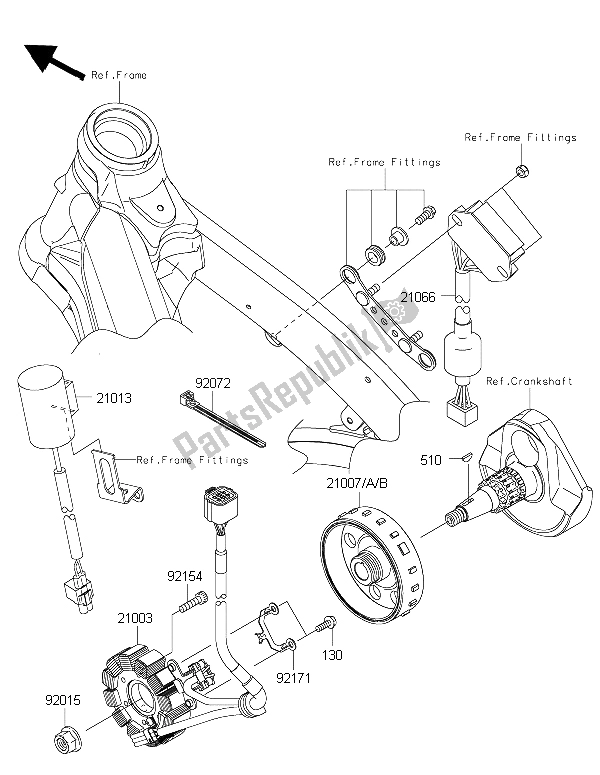 All parts for the Generator of the Kawasaki KX 450F 2015
