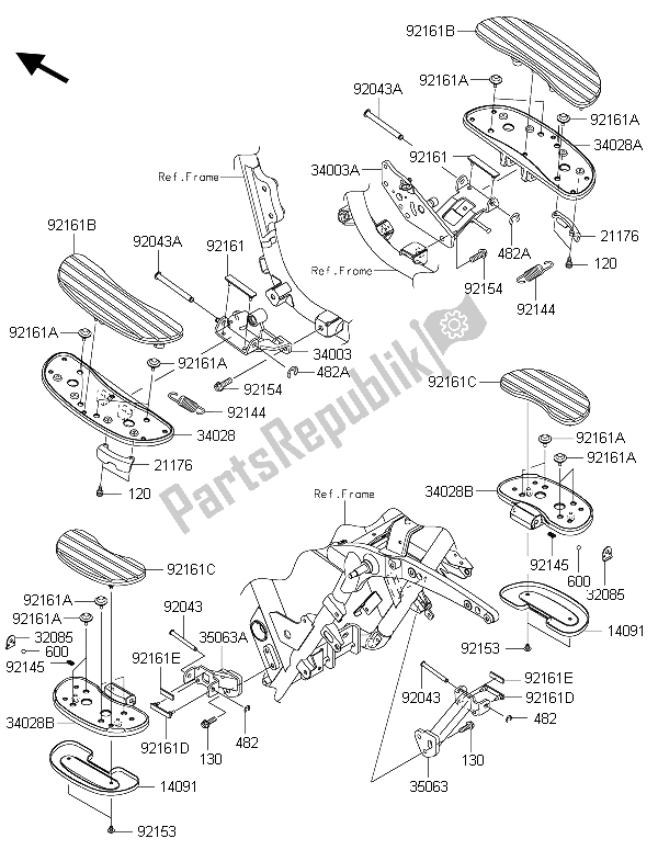 Todas as partes de Apoios Para Os Pés do Kawasaki Vulcan 1700 Voyager ABS 2015