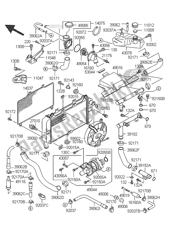 All parts for the Radiator of the Kawasaki ZZR 600 2005