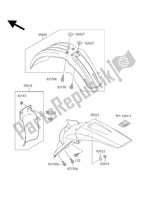 All parts for the Fenders of the Kawasaki KX 125 2001