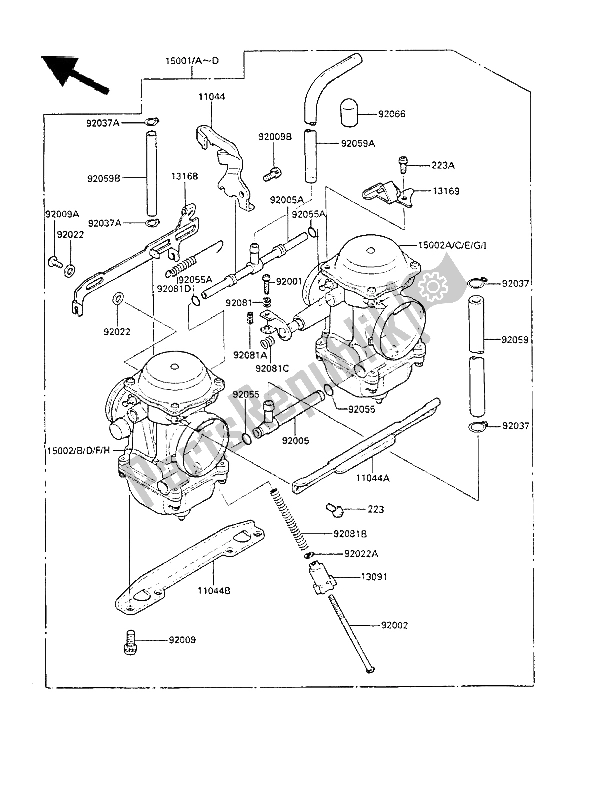 Alle onderdelen voor de Carburator van de Kawasaki LTD 450 1988