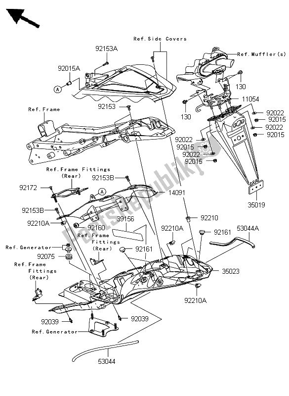 All parts for the Rear Fender of the Kawasaki Ninja ZX 6R 600 2008