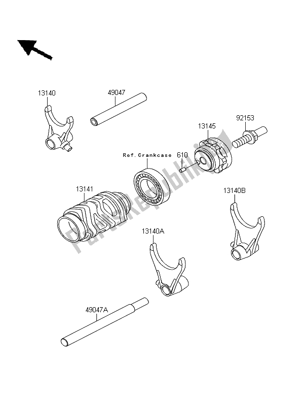 All parts for the Gear Change Drum & Shift Fork of the Kawasaki KX 125 2006