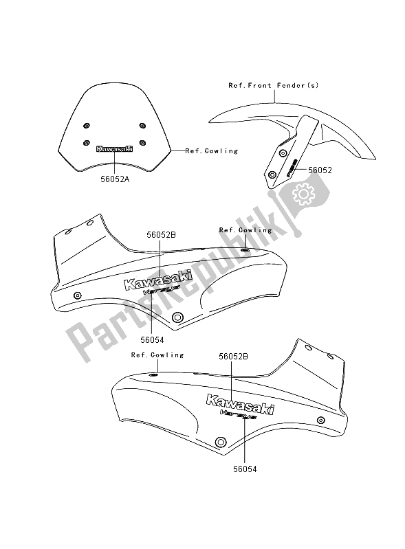 Alle onderdelen voor de Stickers (zwart) van de Kawasaki Versys ABS 650 2009