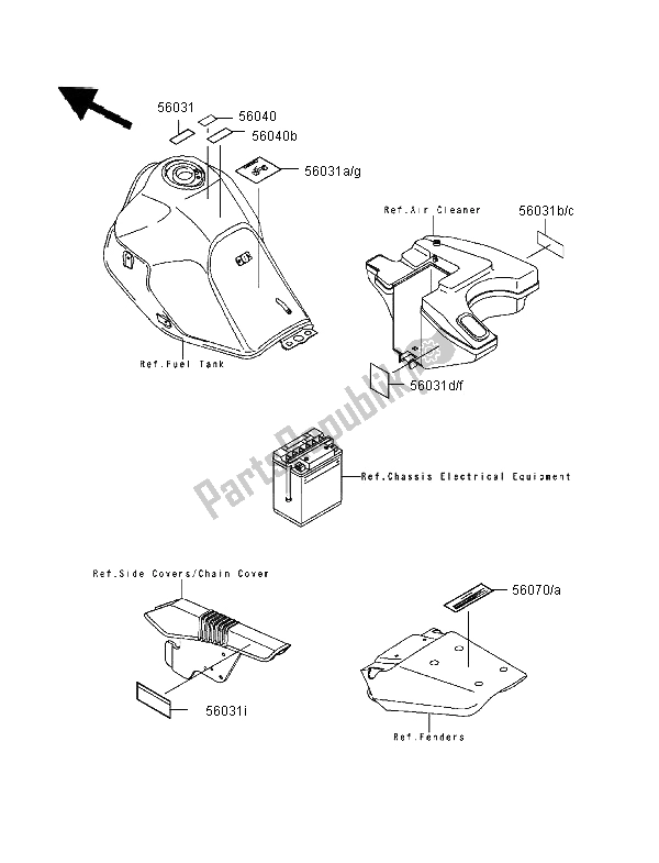 Toutes les pièces pour le Étiquettes du Kawasaki KLR 650 1996