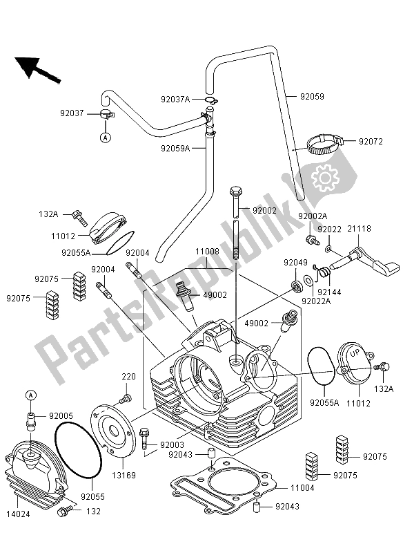 All parts for the Cylinder Head of the Kawasaki KLF 300 2004