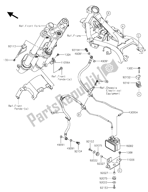 Todas as partes de Tubulação De Freio do Kawasaki Z 300 ABS 2015