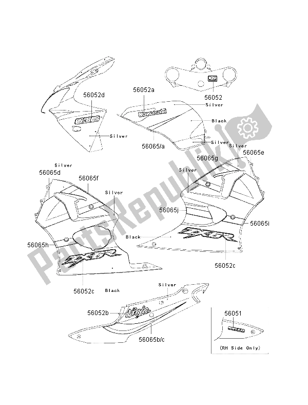 Toutes les pièces pour le Décalcomanies (argent-noir) du Kawasaki Ninja ZX 6R 600 2002