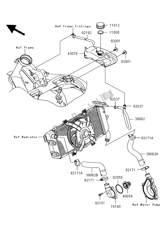 Alle onderdelen voor de Waterpijp van de Kawasaki ER 6N ABS 650 2008