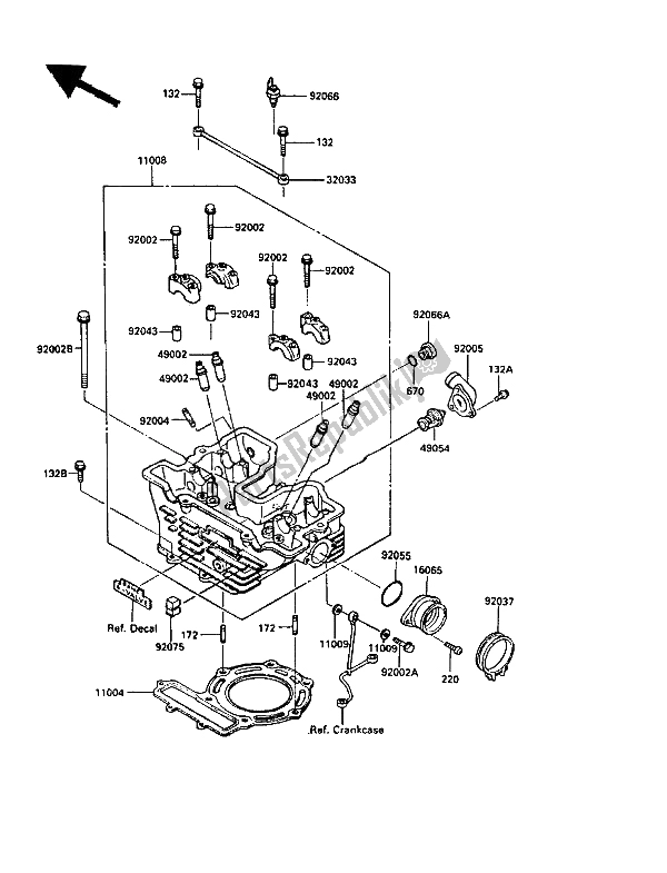 All parts for the Cylinder Head of the Kawasaki KLR 250 1989