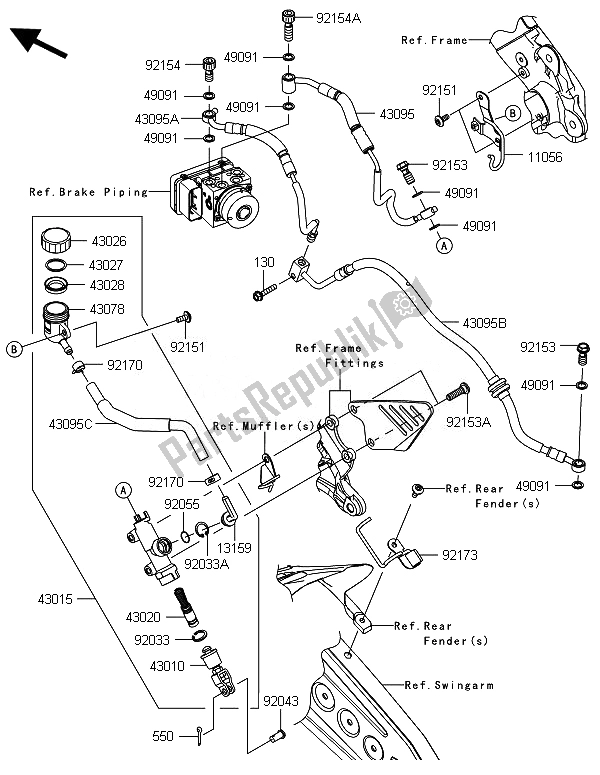 Tutte le parti per il Pompa Freno Posteriore del Kawasaki Ninja ZX 6R ABS 600 2014