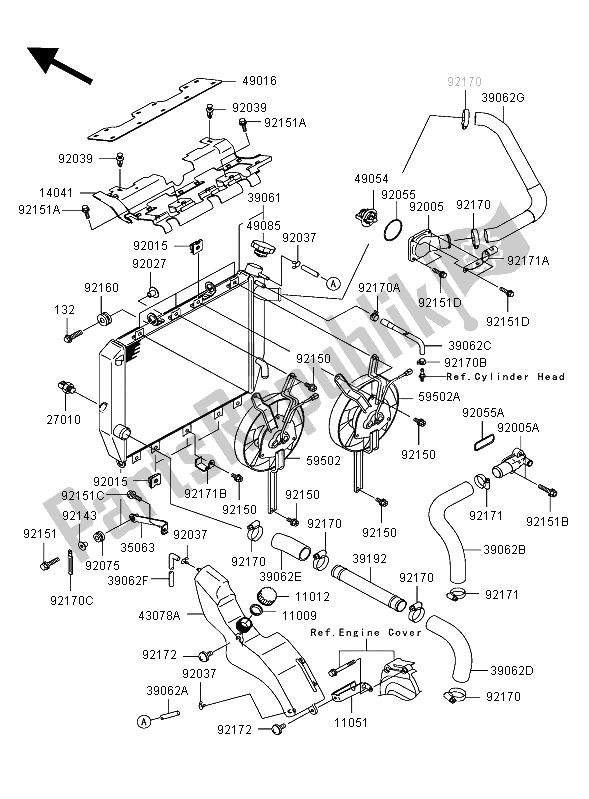 Todas las partes para Radiador de Kawasaki Ninja ZX 12R 1200 2002