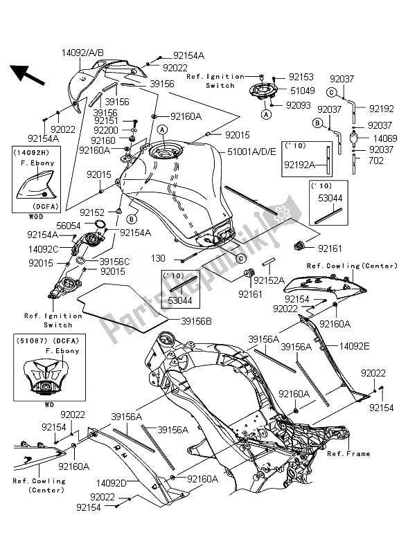 Toutes les pièces pour le Réservoir D'essence du Kawasaki Z 1000 2010