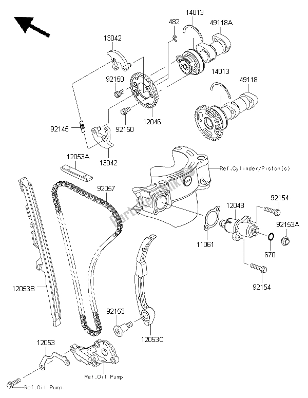 Alle onderdelen voor de Nokkenas (sen) En Spanner van de Kawasaki KLX 450R 2015
