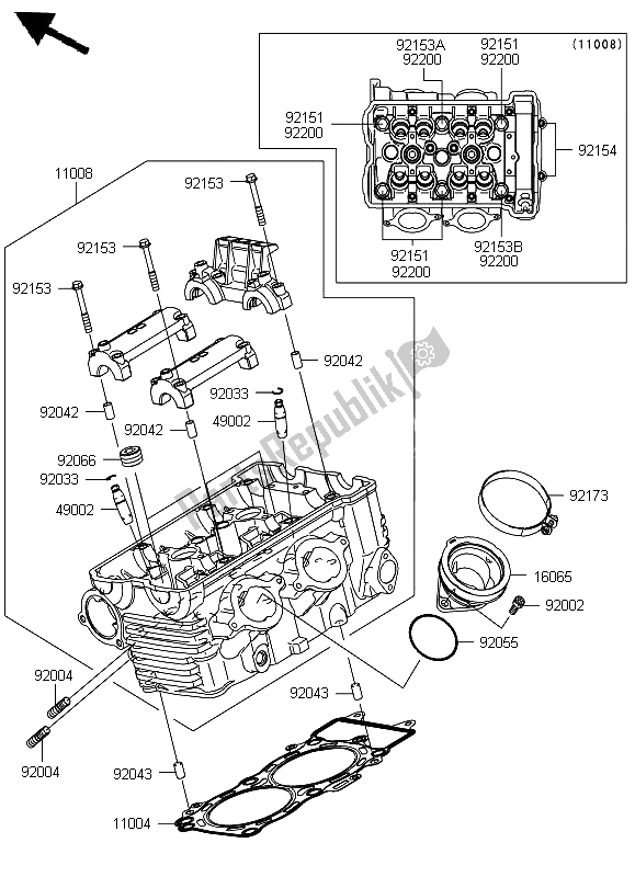 Alle onderdelen voor de Cilinderkop van de Kawasaki ER 6F ABS 650 2012