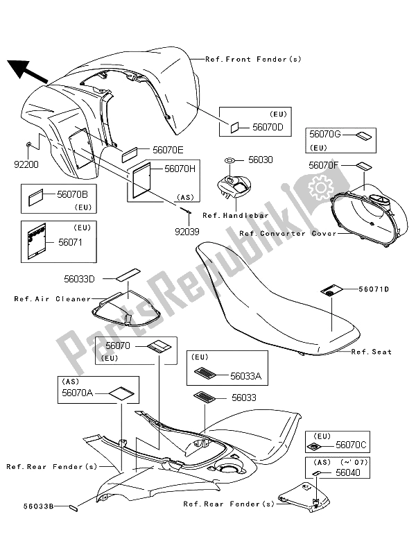 Wszystkie części do Etykiety Kawasaki KFX 700 KSV 700A6F 2006