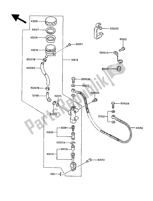 Todas as partes de Cilindro Mestre Traseiro do Kawasaki GPZ 600R 1987