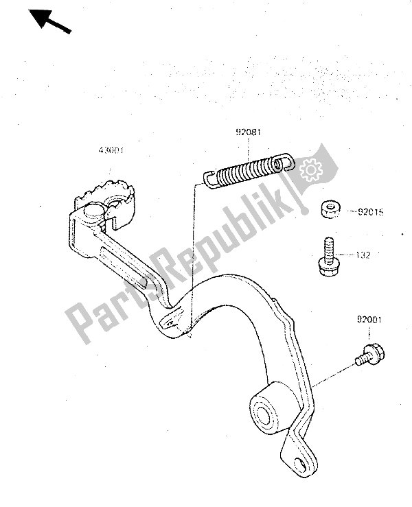 All parts for the Brake Pedal of the Kawasaki KX 500 1987