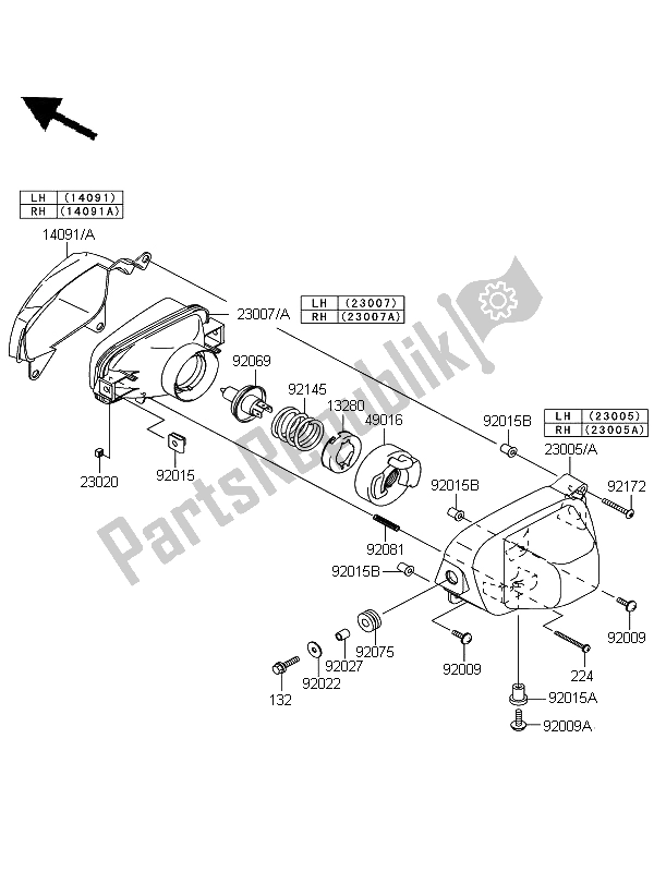 Todas as partes de Farol do Kawasaki KFX 700 2009