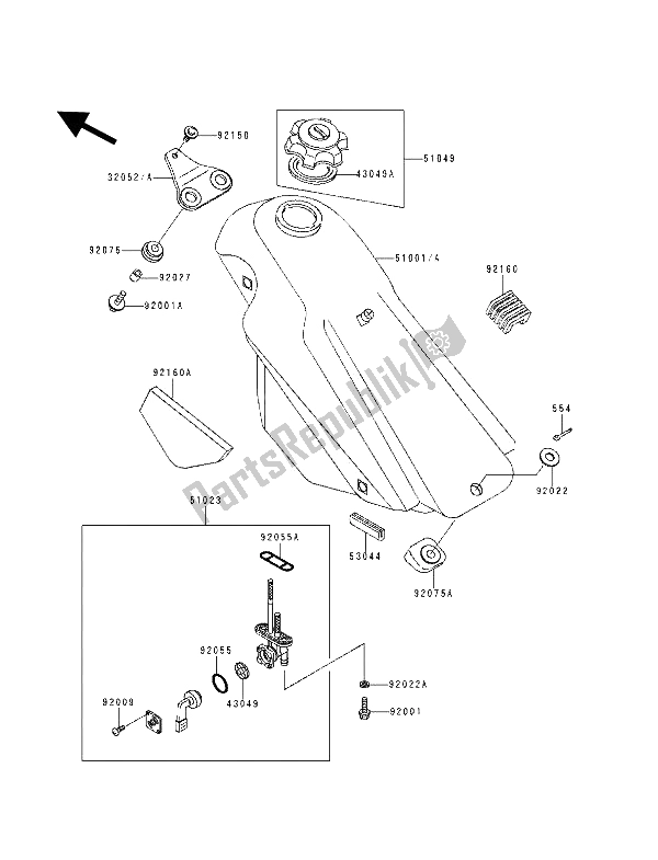 Tutte le parti per il Serbatoio Di Carburante del Kawasaki KDX 125 1990