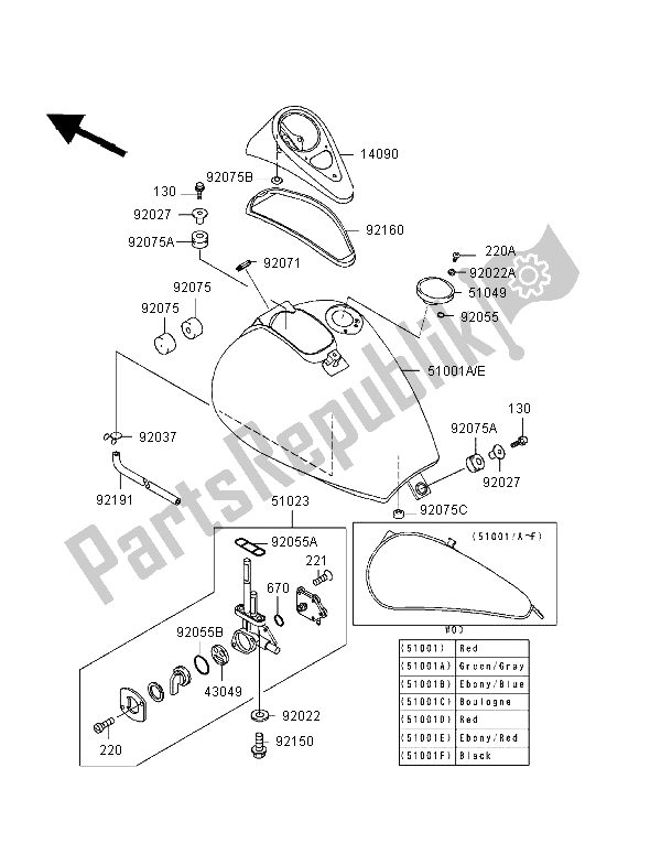 Alle onderdelen voor de Benzinetank van de Kawasaki EN 500 1998