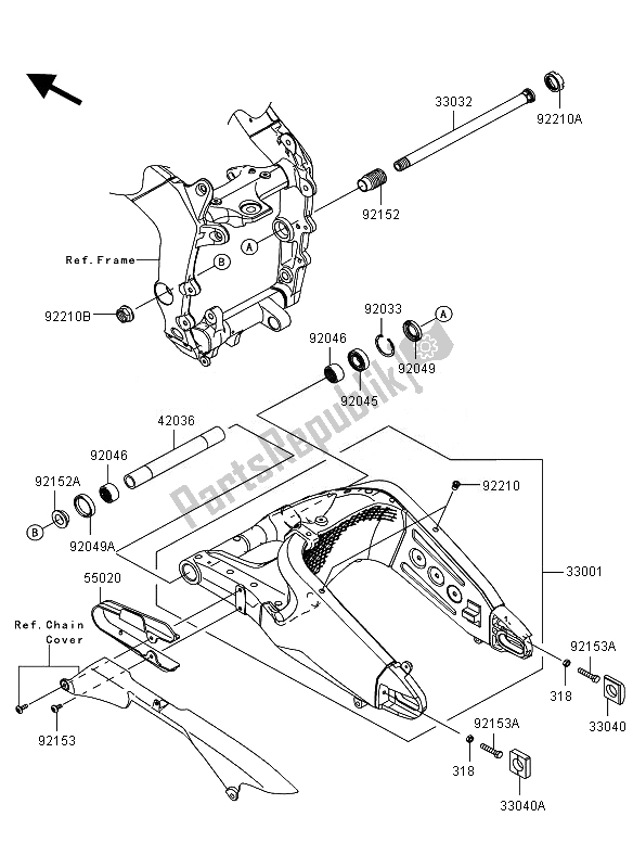 All parts for the Swingarm of the Kawasaki Ninja ZX 6R 600 2010