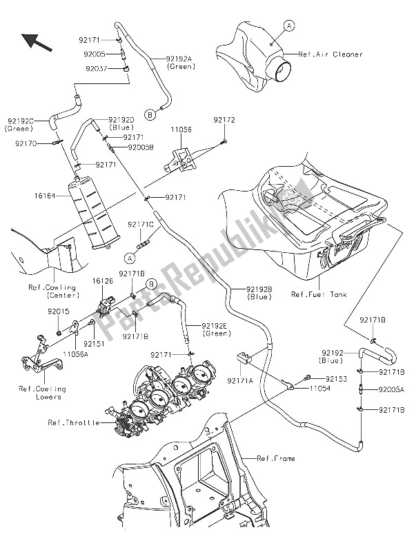 All parts for the Fuel Evaporative System of the Kawasaki ZZR 1400 ABS 2016