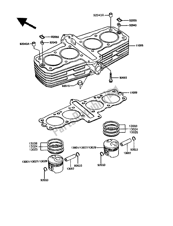 All parts for the Cylinder & Piston(s) of the Kawasaki GPZ 550 1986
