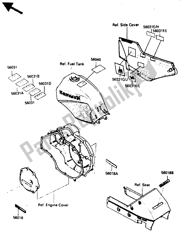 Tutte le parti per il Etichetta del Kawasaki GPZ 900R 1985