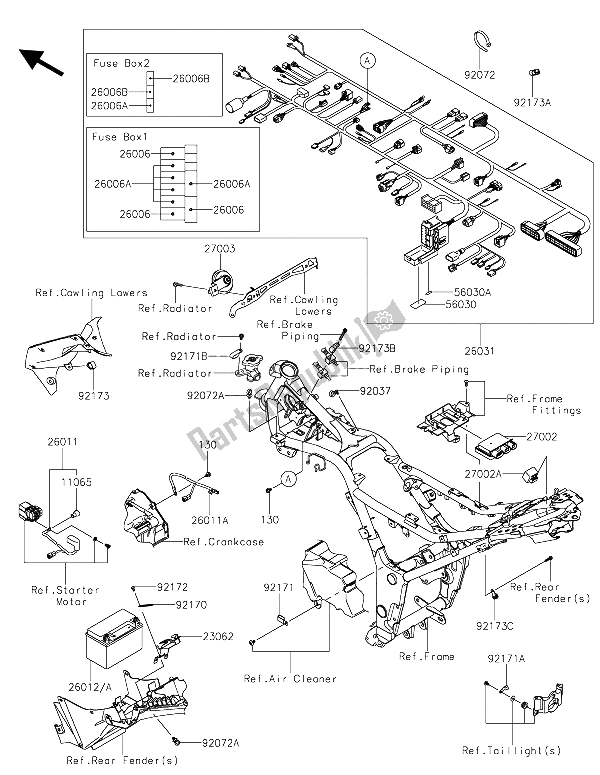 Todas las partes para Equipo Eléctrico Del Chasis de Kawasaki Z 300 ABS 2015