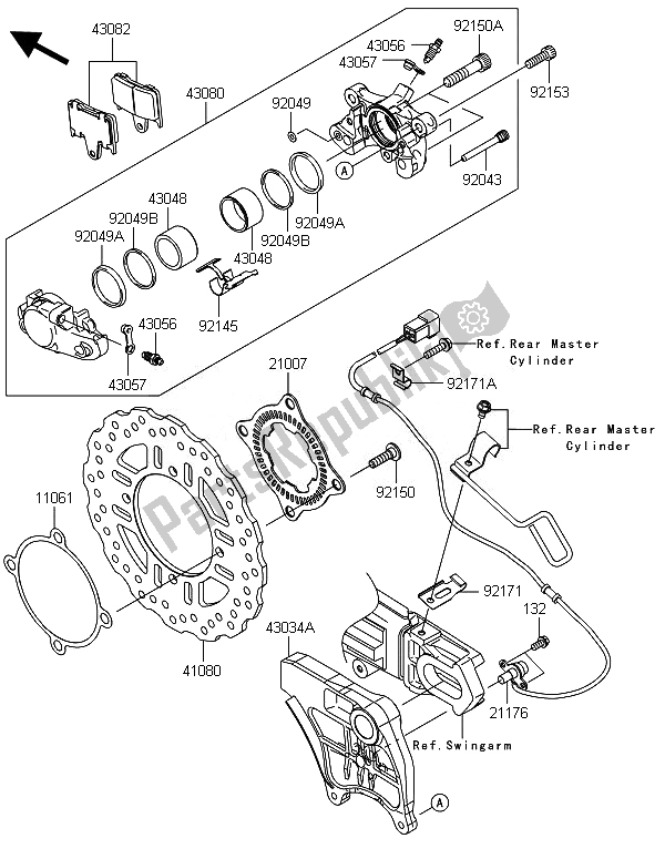 All parts for the Rear Brake of the Kawasaki ZZR 1400 ABS 2014