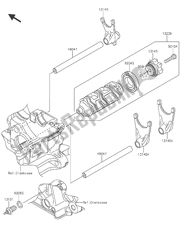All parts for the Gear Change Drum & Shift Fork(s) of the Kawasaki Versys 1000 2016
