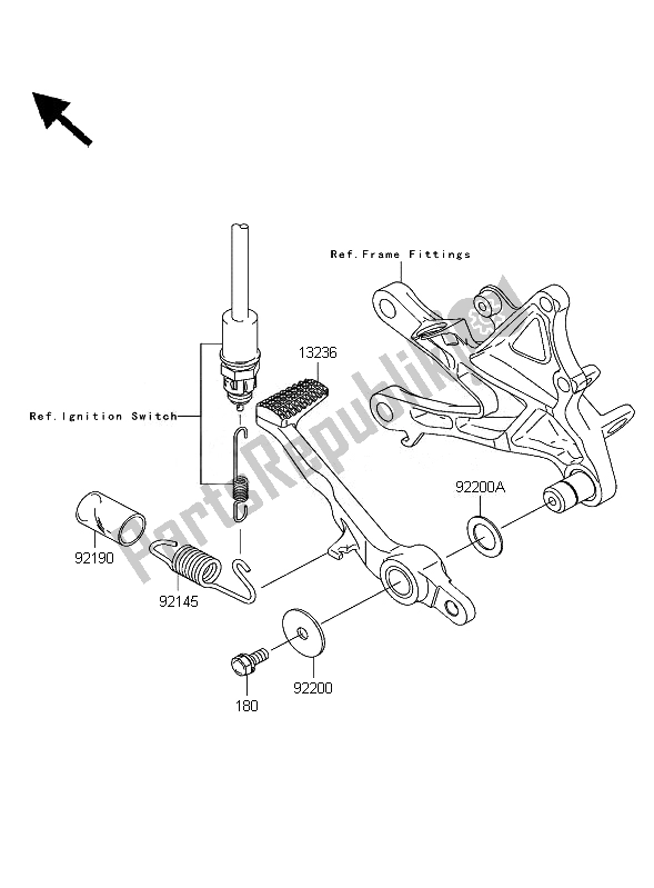 All parts for the Brake Pedal of the Kawasaki Ninja ZX 10R 1000 2007