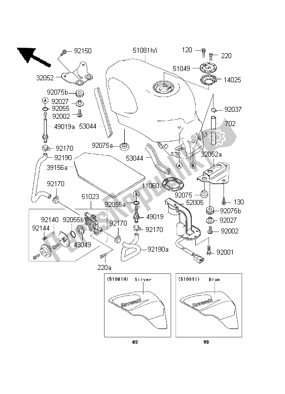 Tutte le parti per il Serbatoio Di Carburante del Kawasaki ZZ R 600 2001