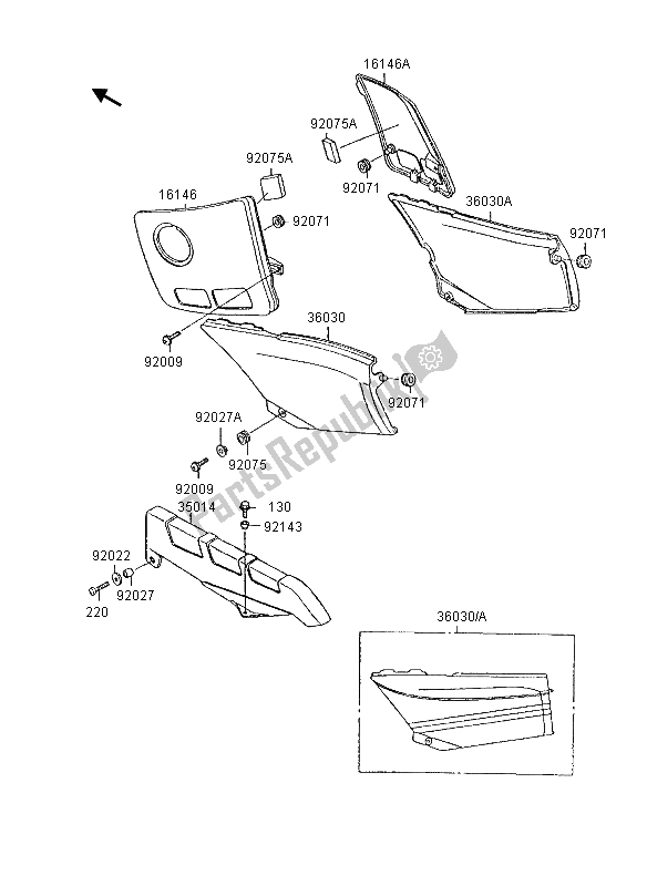 All parts for the Side Covers & Chain Cover of the Kawasaki GPX 600R 1995