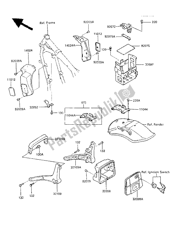 Tutte le parti per il Custodia Della Batteria del Kawasaki LTD 450 1988