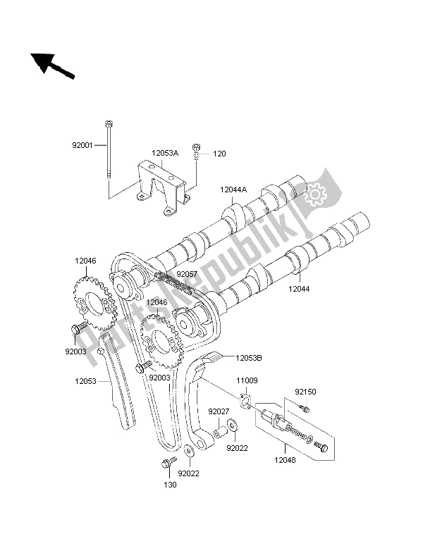 Alle onderdelen voor de Nokkenas (sen) En Spanner van de Kawasaki 1000 GTR 1997