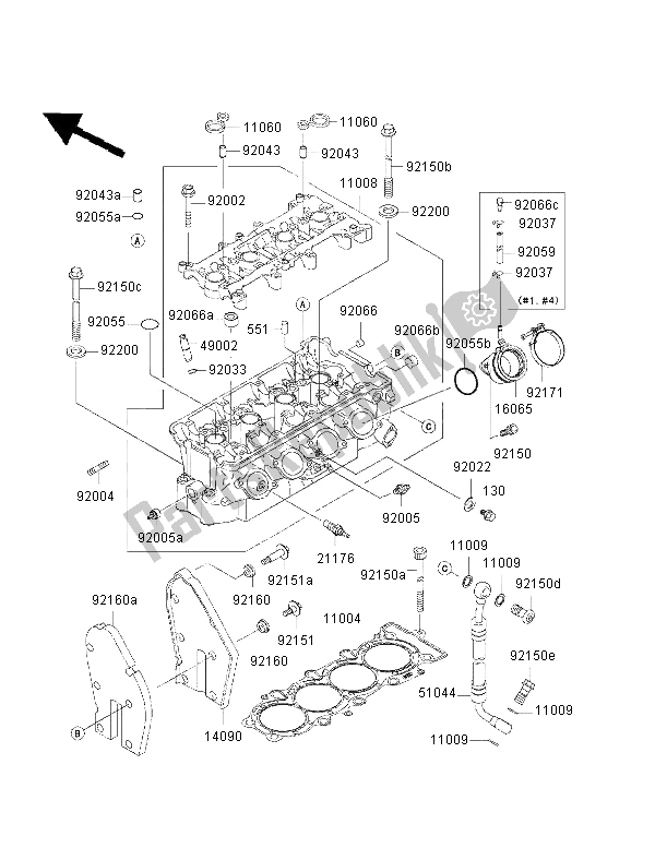 All parts for the Cylinder Head of the Kawasaki Ninja ZX 6R 600 2002