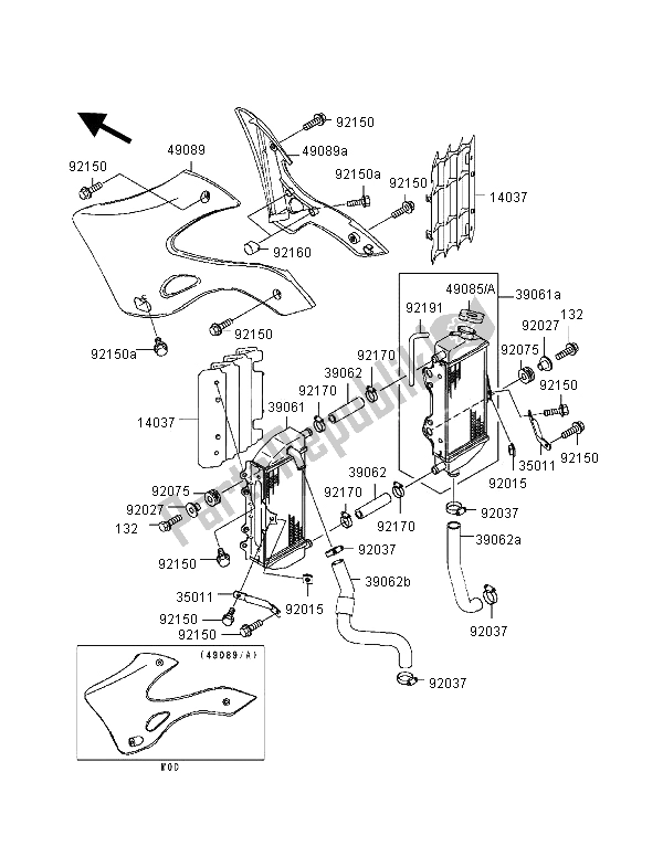 Tutte le parti per il Termosifone del Kawasaki KX 125 2000