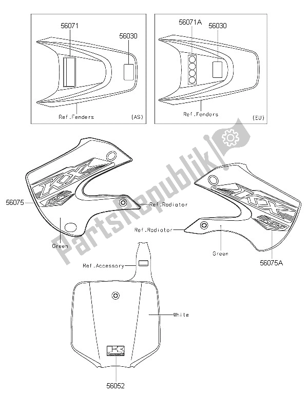 All parts for the Labels of the Kawasaki KX 65 2016