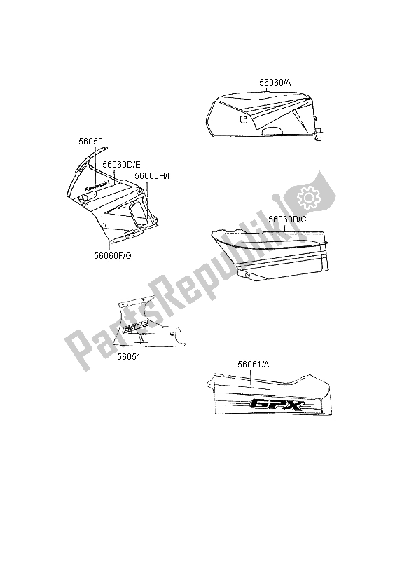 Toutes les pièces pour le Décalcomanies du Kawasaki GPX 600R 1995