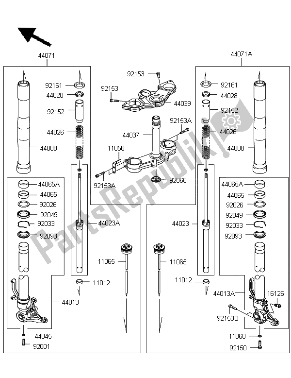 All parts for the Front Fork of the Kawasaki Z 1000 SX ABS 2011