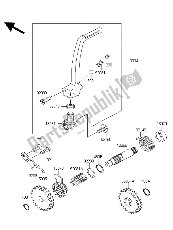 All parts for the Kickstarter Mechanism of the Kawasaki KX 85 SW LW 2012