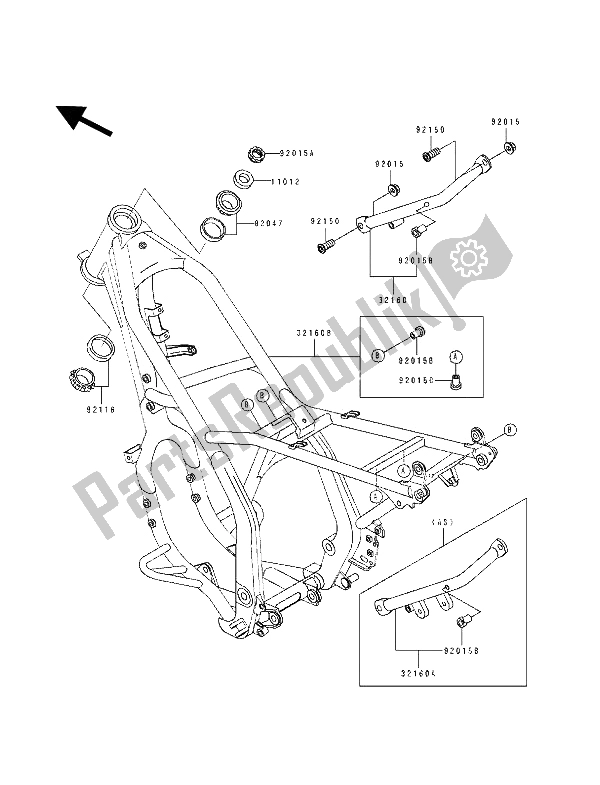 Tutte le parti per il Telaio del Kawasaki KDX 250 1991