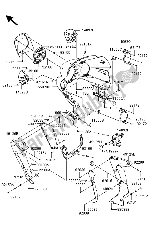 Alle onderdelen voor de Motorkap (buitenste) van de Kawasaki VN 1700 Voyager Custom ABS 2013