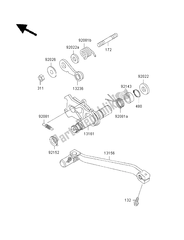 All parts for the Gear Change Mechanism of the Kawasaki KLX 650R 1996