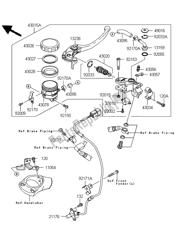 All parts for the Front Master Cylinder of the Kawasaki ZZR 1400 ABS 2010