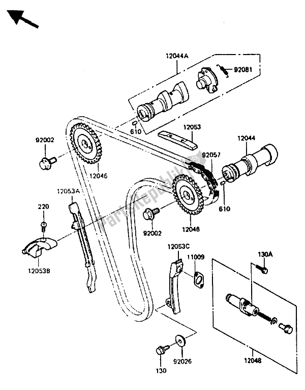 Alle onderdelen voor de Nokkenas En Spanner van de Kawasaki KLR 600 1985