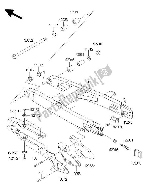 Alle onderdelen voor de Achterbrug van de Kawasaki KX 85 LW 2015