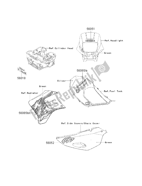 Tutte le parti per il Decalcomanie del Kawasaki KLR 650 2002